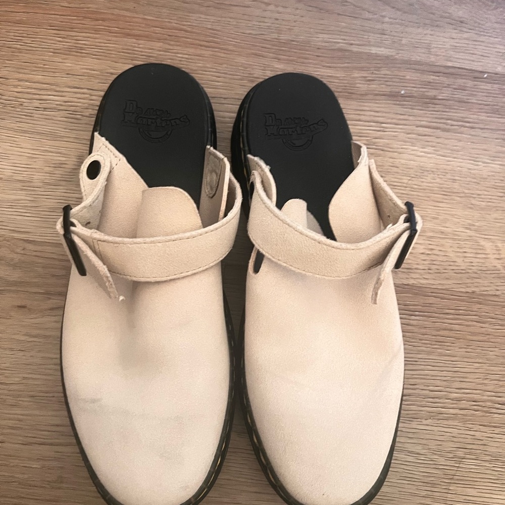 Dr. Martens Beige Suede Buckle Clog
